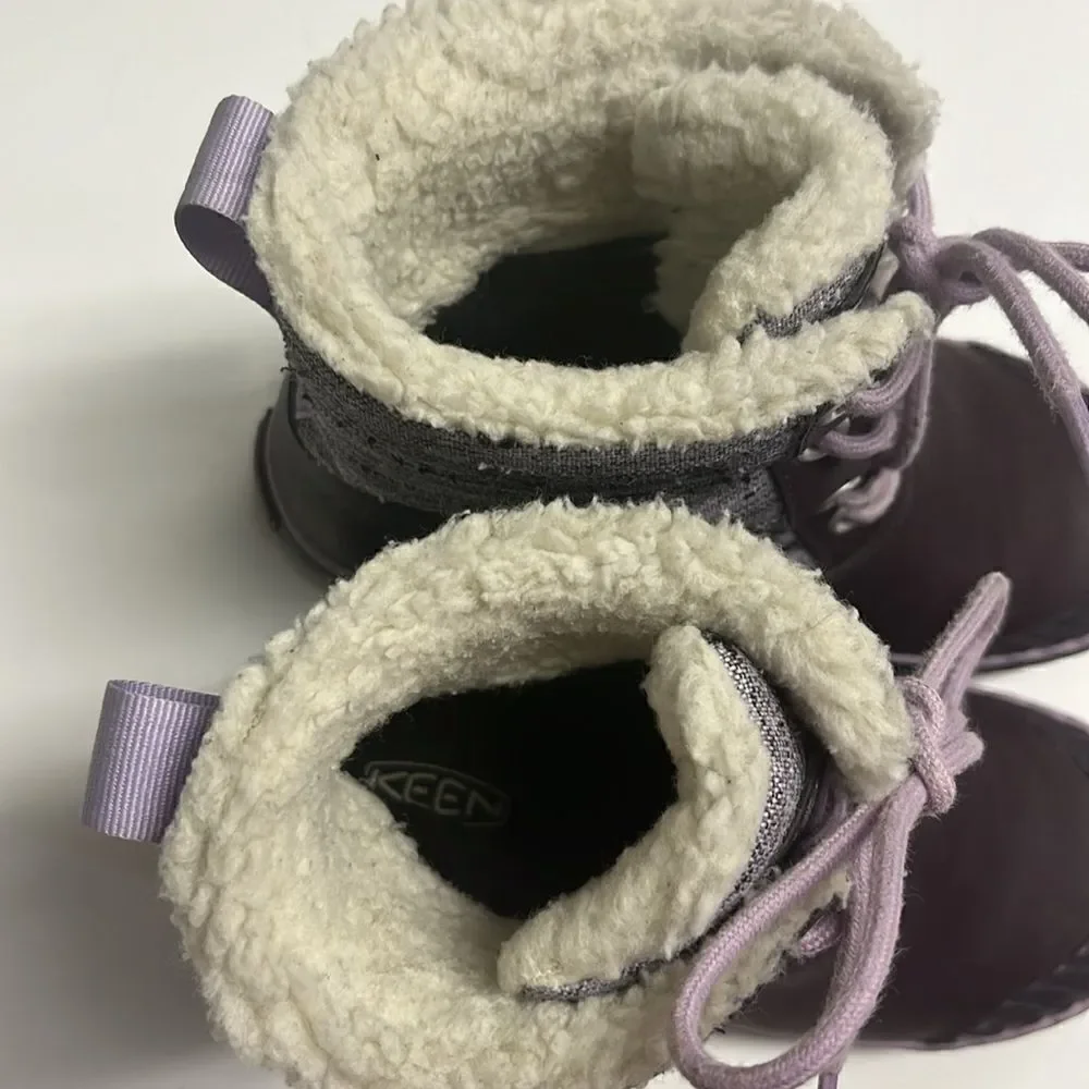 Keen Girl’s Waterproof Rubber Sherpa Lined Heather Purple Lace Up Boots Size 3